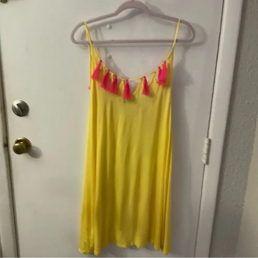 ASOS Swim Yellow Tasseled Loose Fit Coverup 8 Boho Coconut Girl Festival Casual
